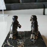 Art Deco Elephant Bookends. In regula on a black veined marble base. Rare model
