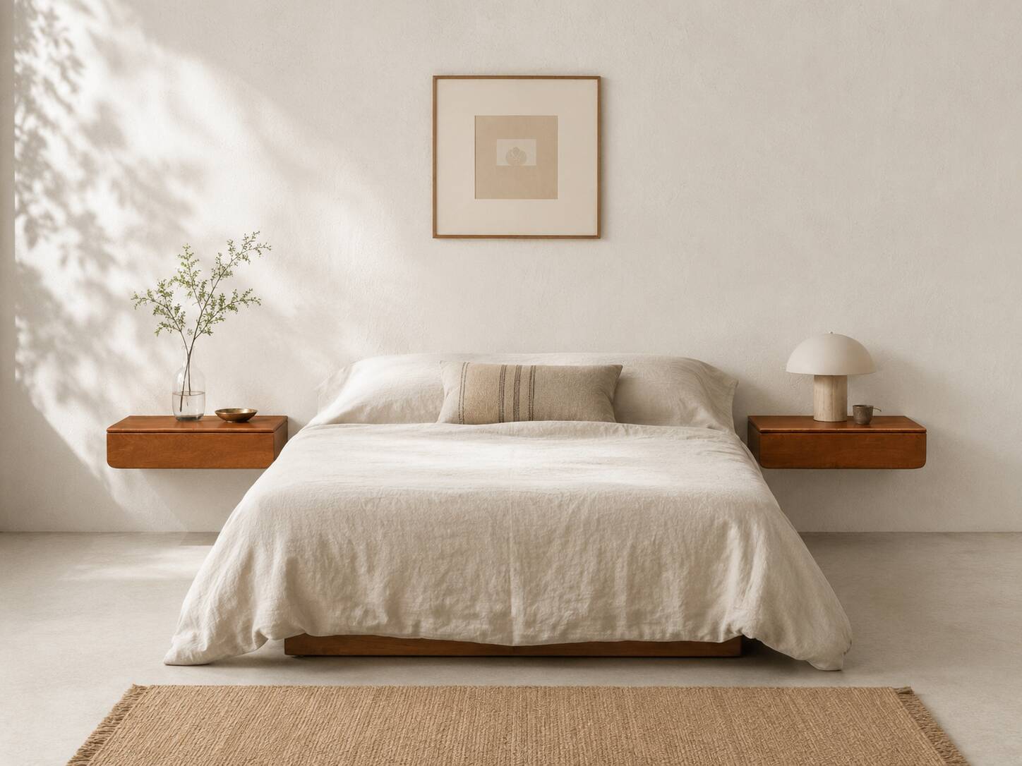 Pair of modernist wooden wall-mounted bedside tables – 1960s