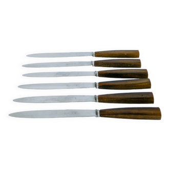 set of 6 brown horn knives 1970
