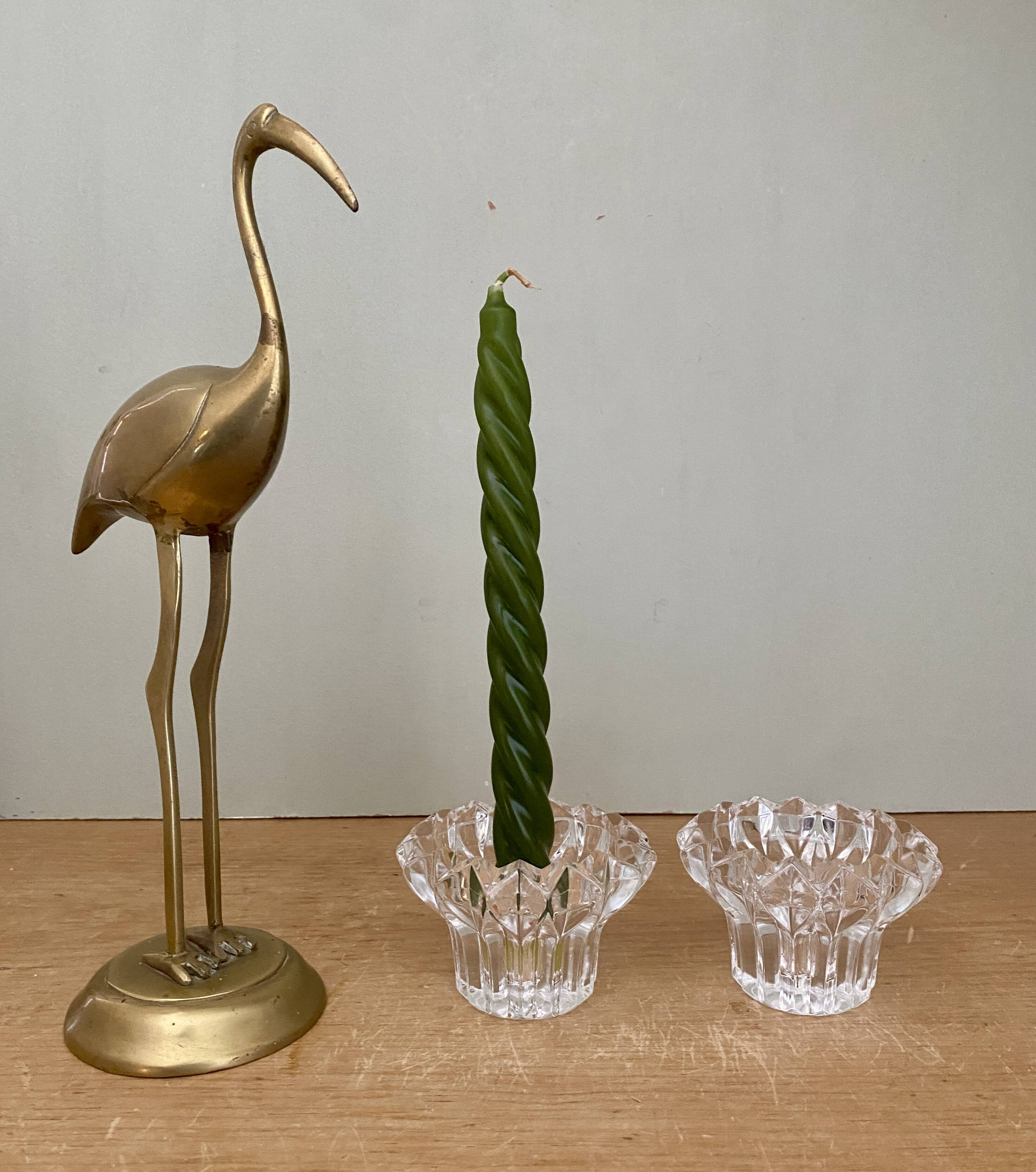 Set of 2 vintage molded glass candle holders