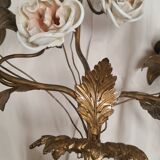 pair of wall lights brass bronze 1900 to 30 pink porcelain 45x28