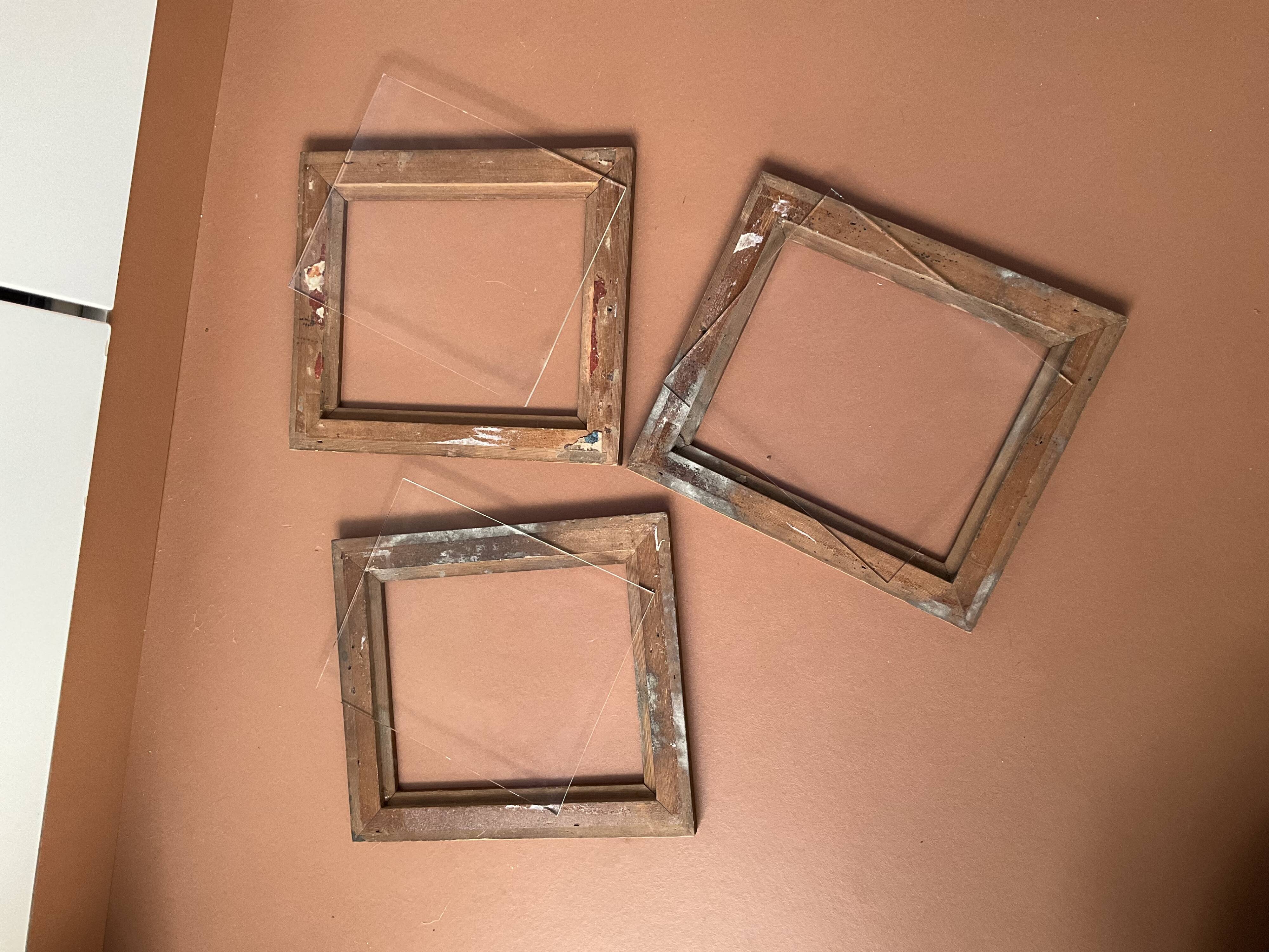 Set of 3 small old wooden frames