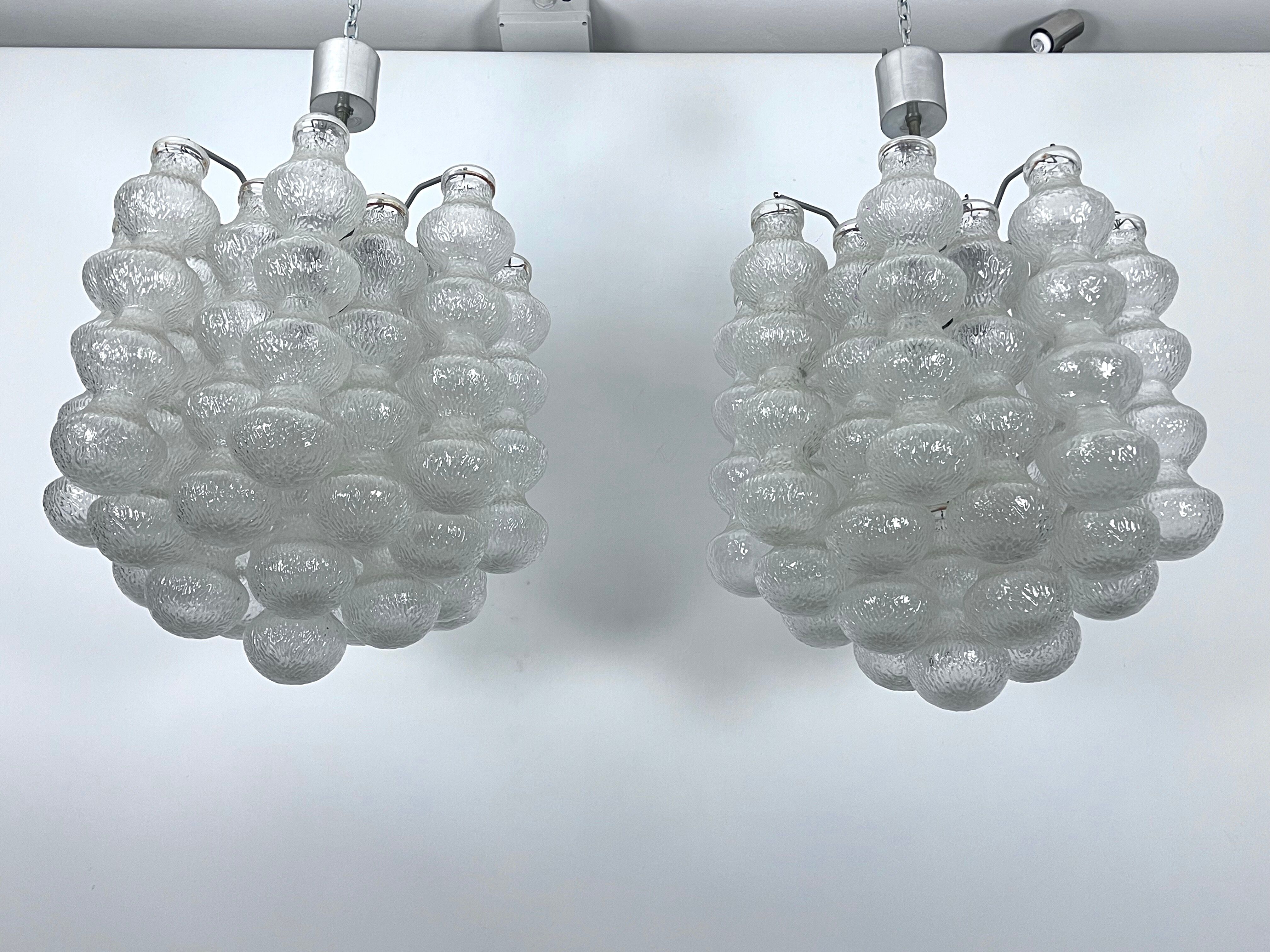 Pair of Mid-Century Murano Bubble Glass chandeliers. Italy 1960s