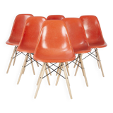 Orange Set (6) Herman Miller Original Eames DSW Dining Side Shell Chairs