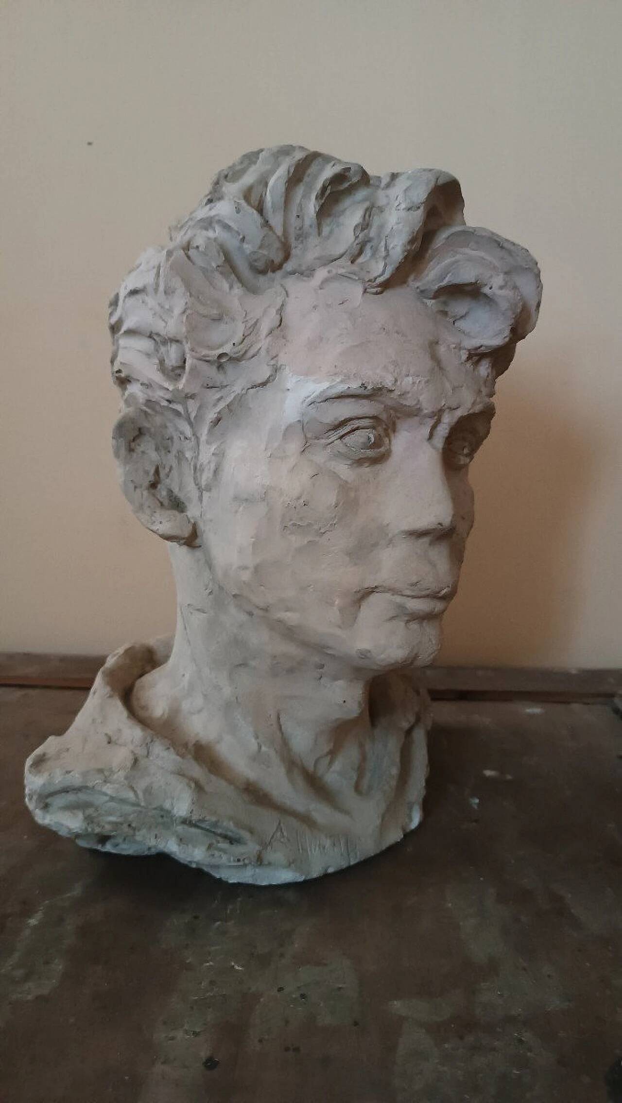 A. Novelli, male bust, plaster sculpture
