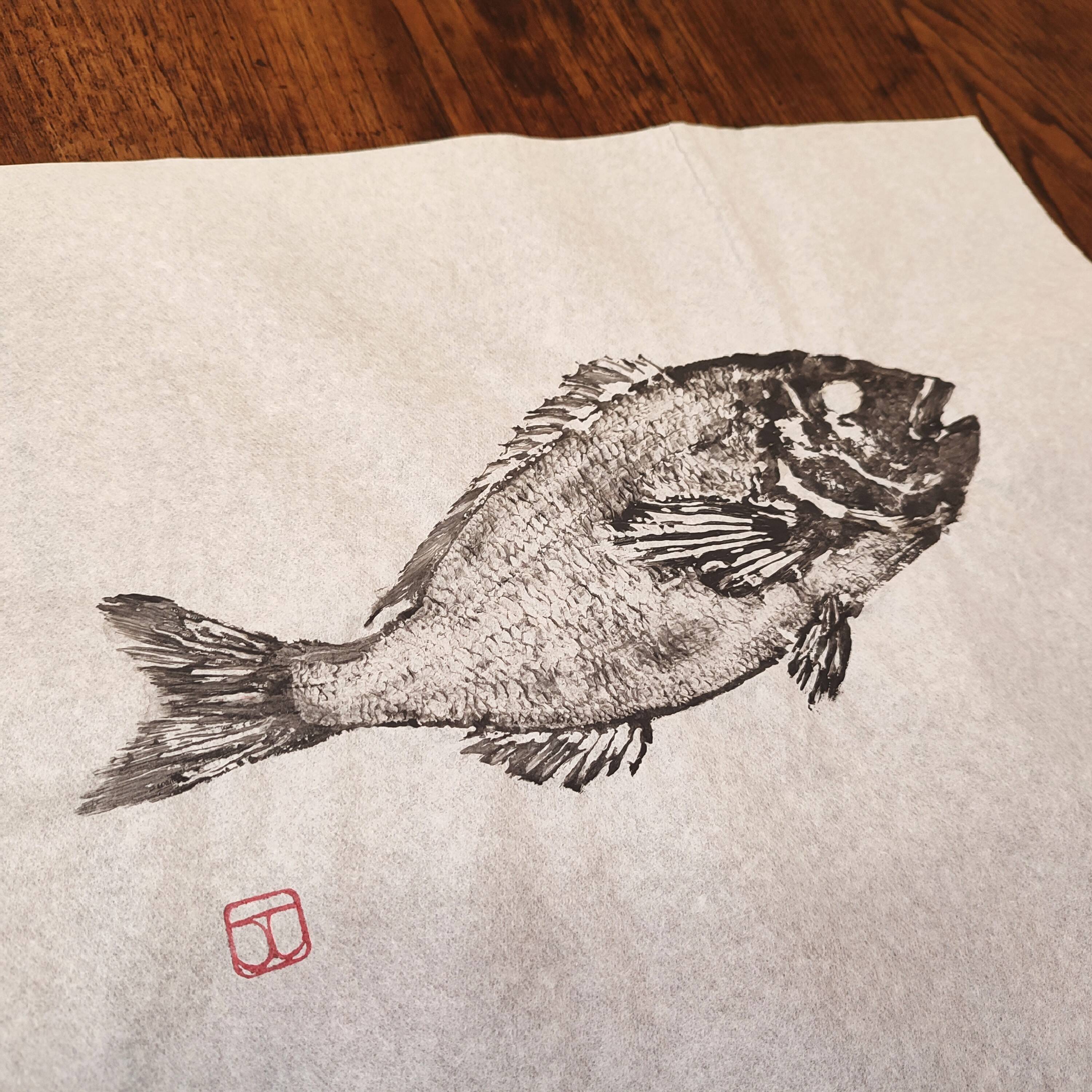 Fish print, original Gyotaku of a sea bream