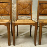 Set of 4 oak and straw chairs, 1950