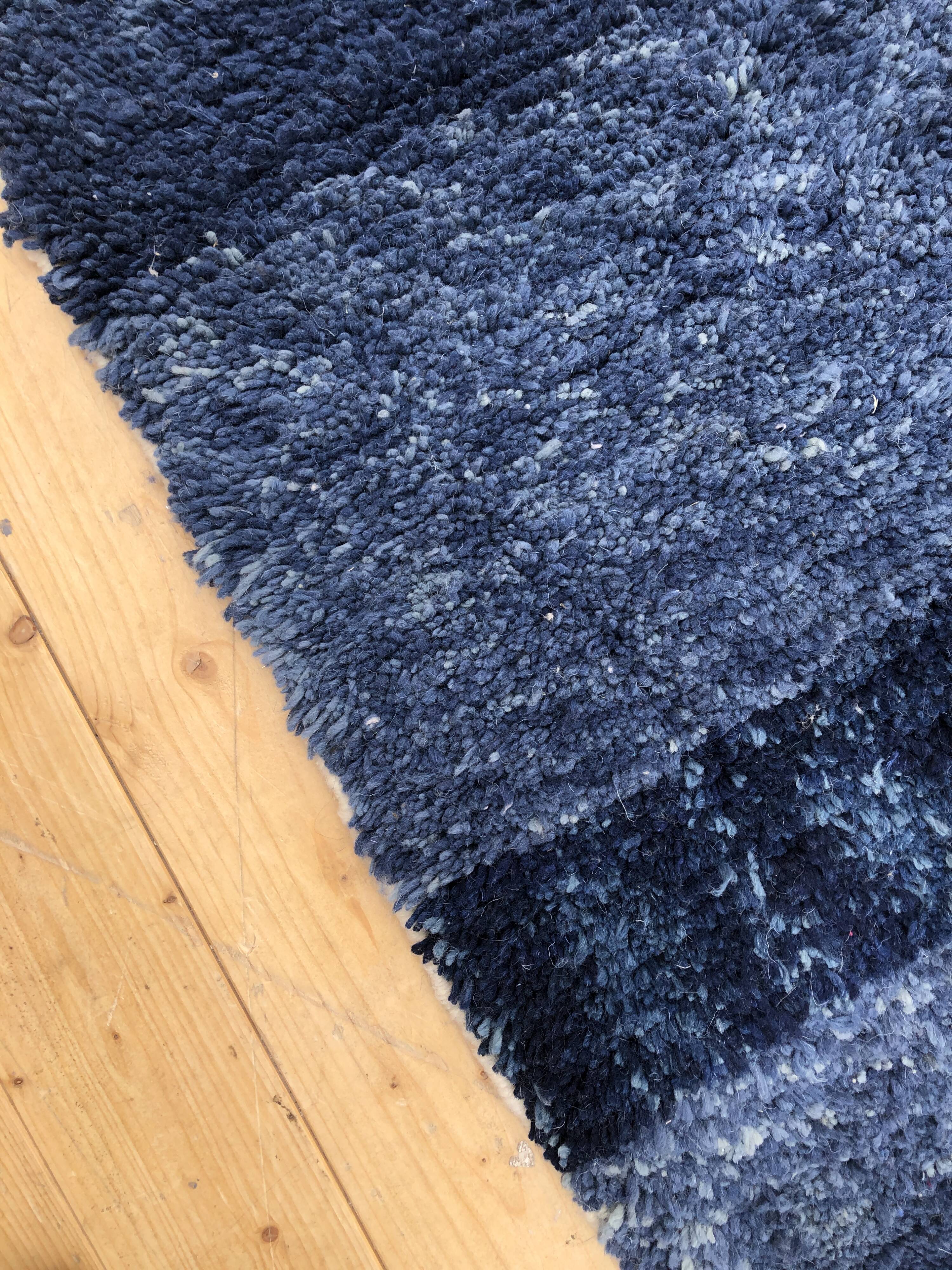 Berber carpet Beni Ouarain mottled solid blue 1.55x1.06m