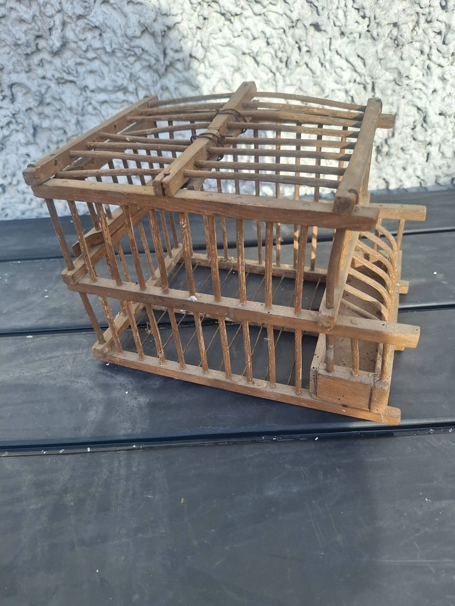 Old wooden bird transport cage