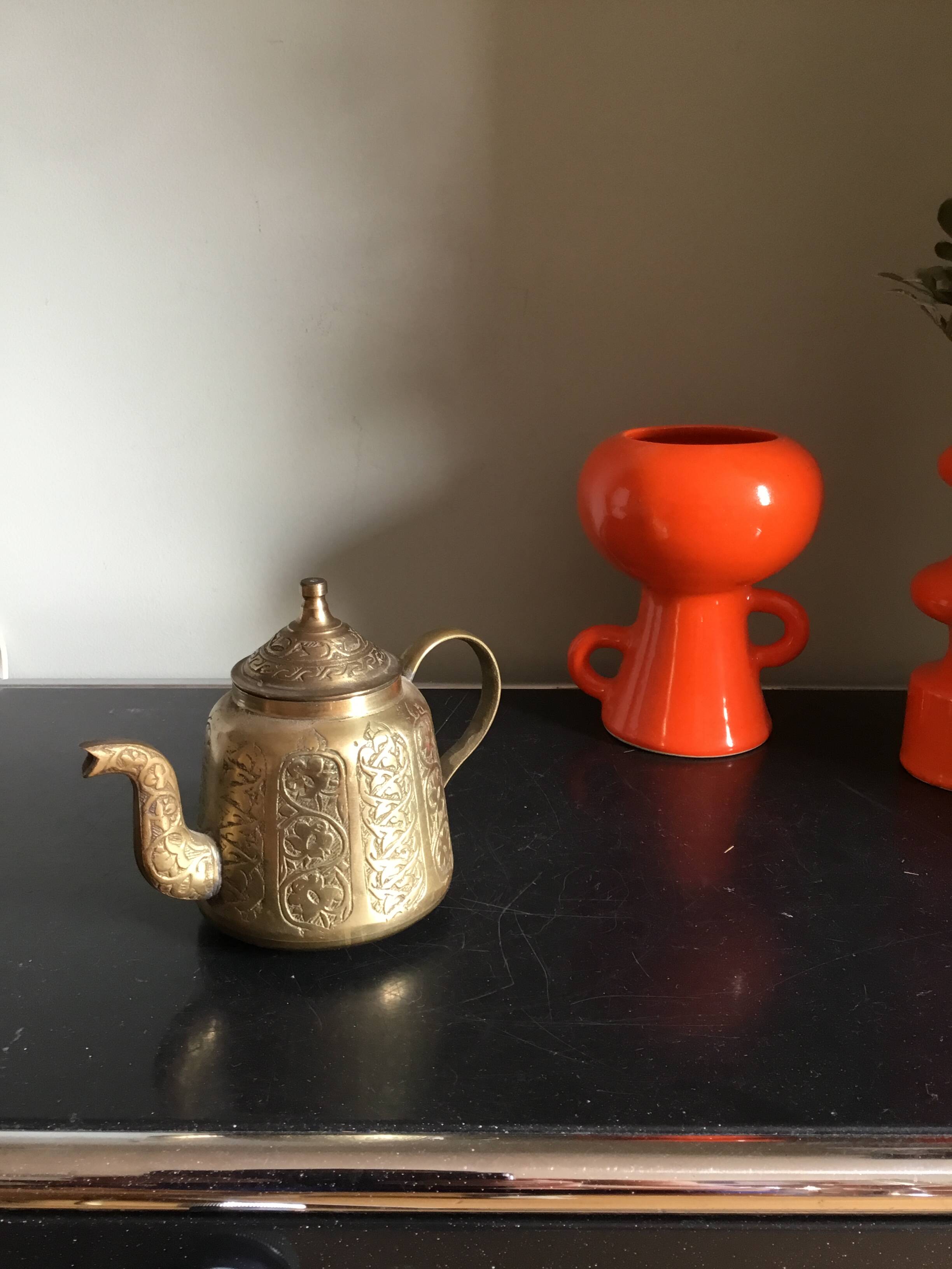 Golden Turkish bronze oriental teapot
