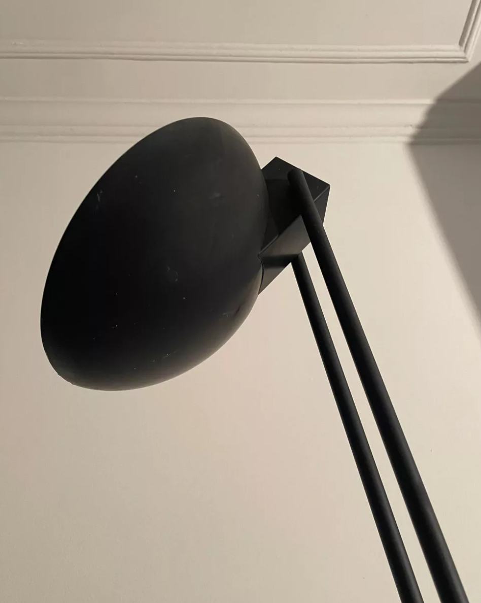 Adjustable modernist floor lamp black lacquered metal Italian 80s