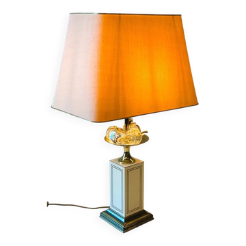 Lampe de table Hollywood Regency avec fruits en cristal et détails en laiton, années 1970