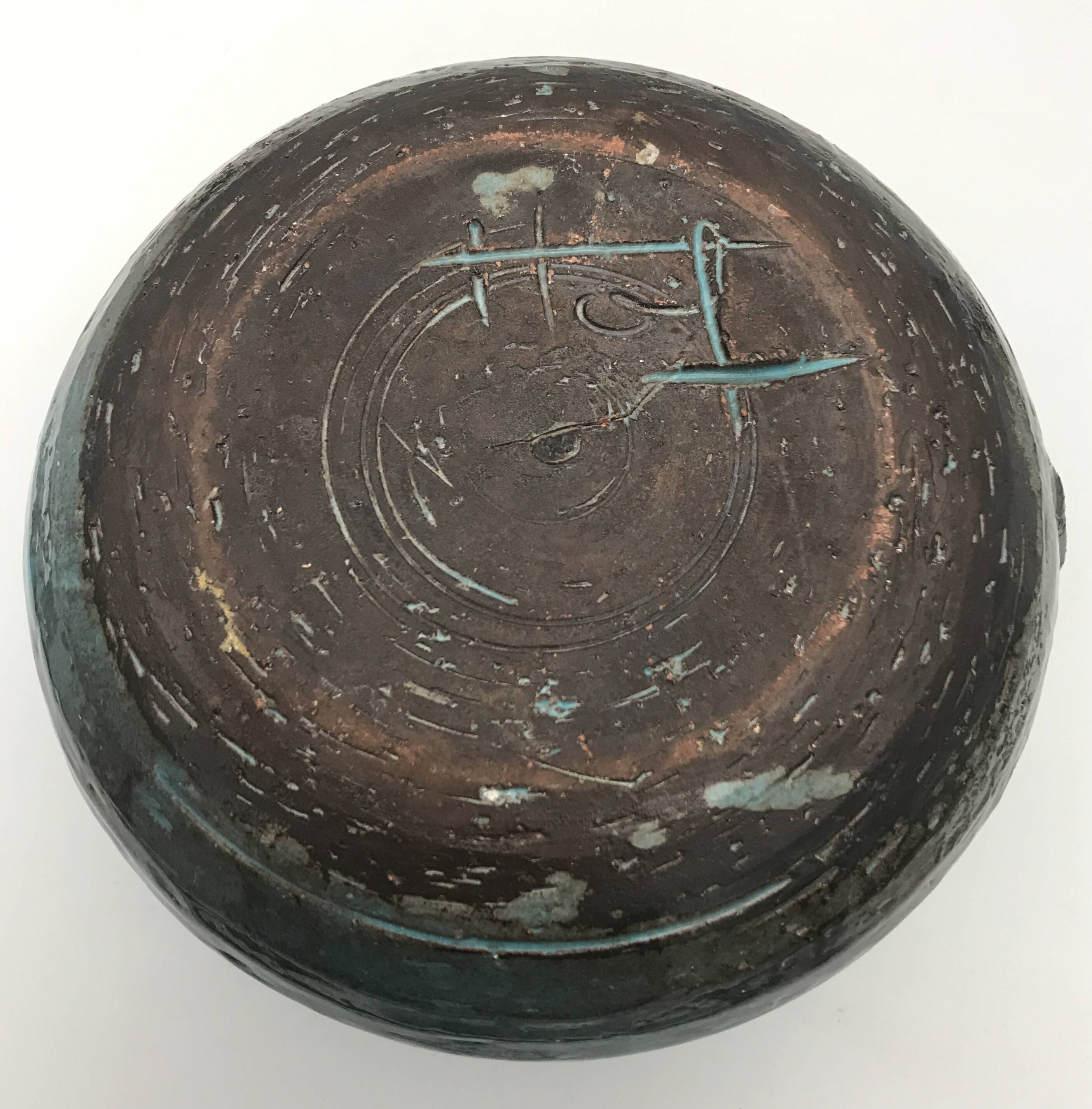 Ball-shaped vase in blue enamelled stoneware by Gérard HOFFMANN