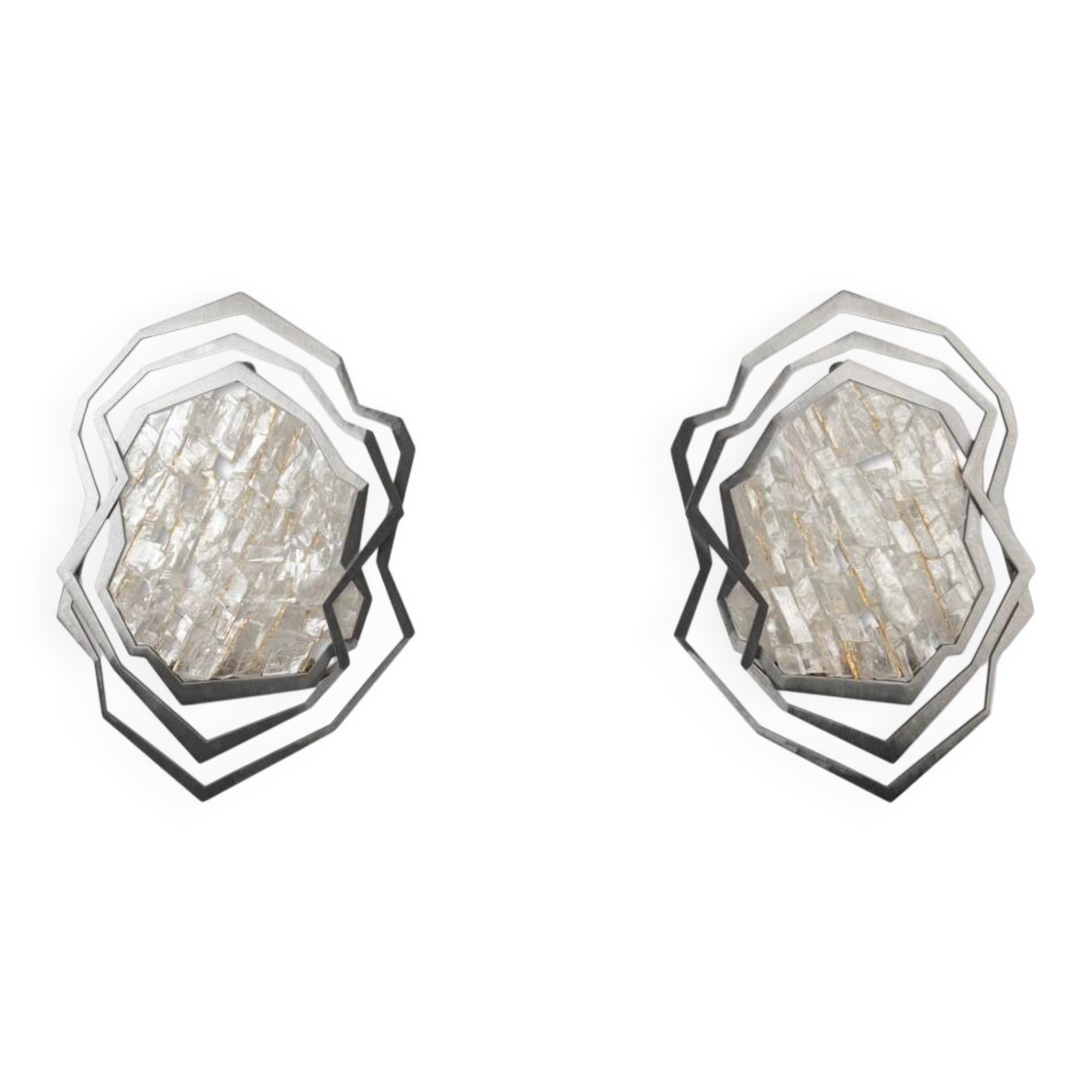 Pair of brushed metal and rock crystal wall lights. Contemporary.