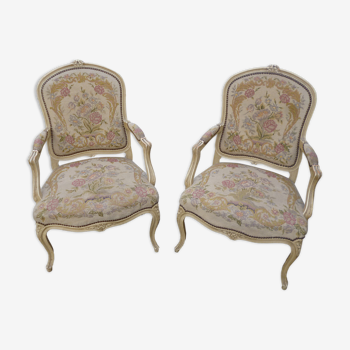 Pair of Louis XV style armchairs old patina