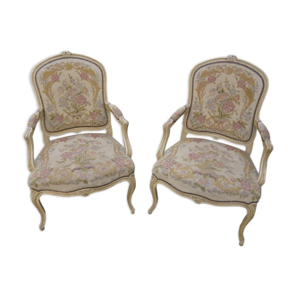 Pair of Louis XV style armchairs old patina