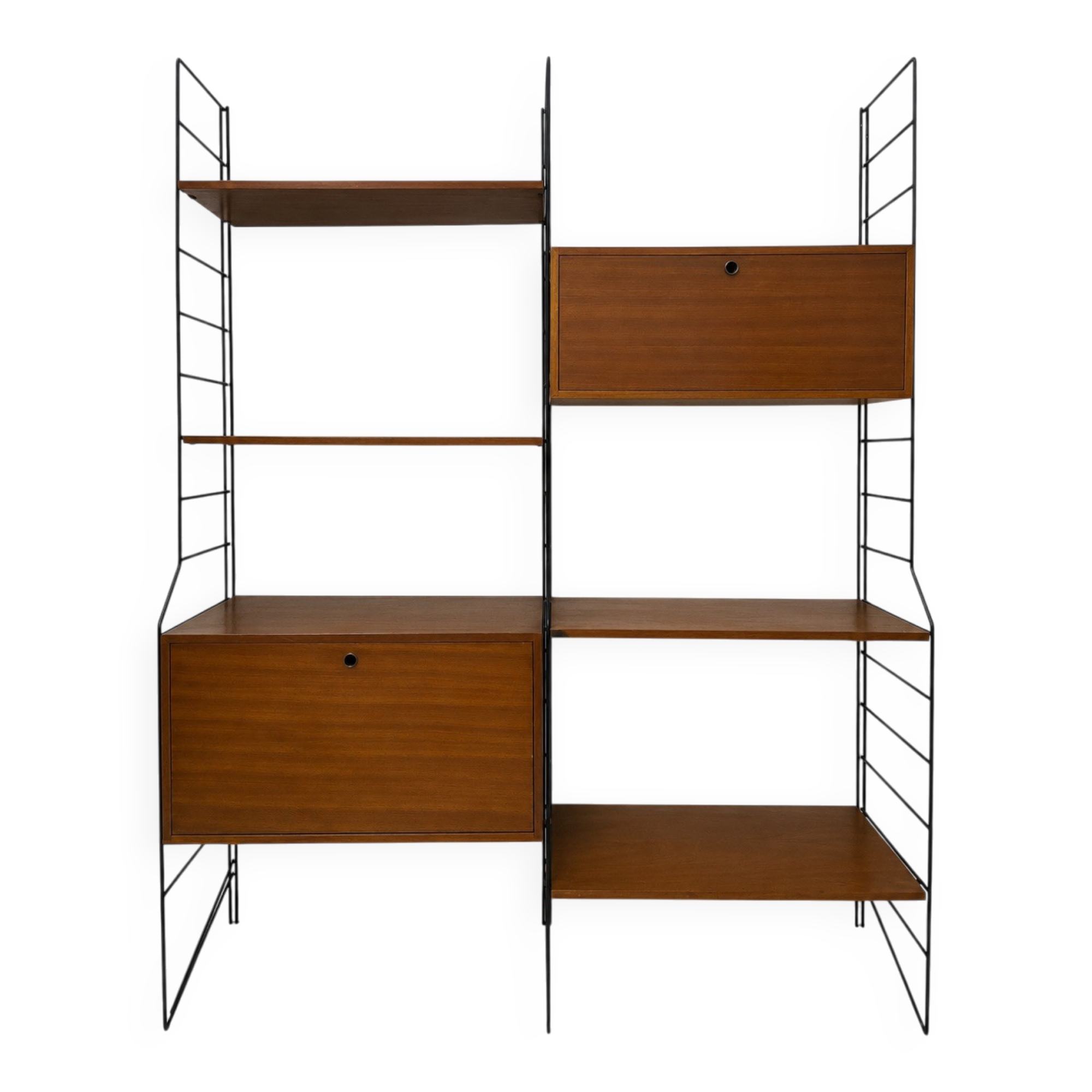 Bibliothèque vintage string en métal et teck