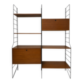 Bibliothèque vintage string en métal et teck