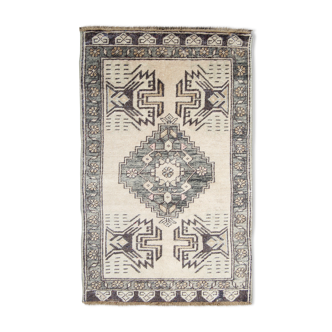 Turkish rug, handmade cream wool 54x116cm