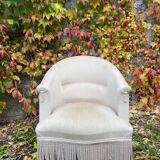 Old toad armchair in beige velvet