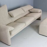 Vico Magistretti "Maralunga" 3-seater and footstool re-upholstered For Cassina