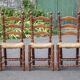 Set of 5 vintage wooden and straw chairs, straw chair, countryside