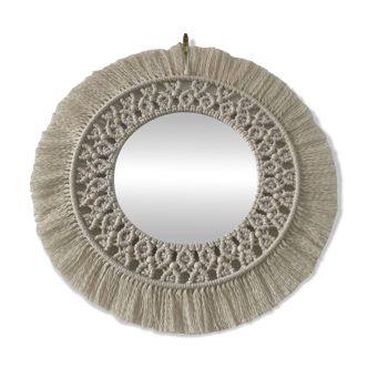 Bohemian mirror in macramé and wooden beads