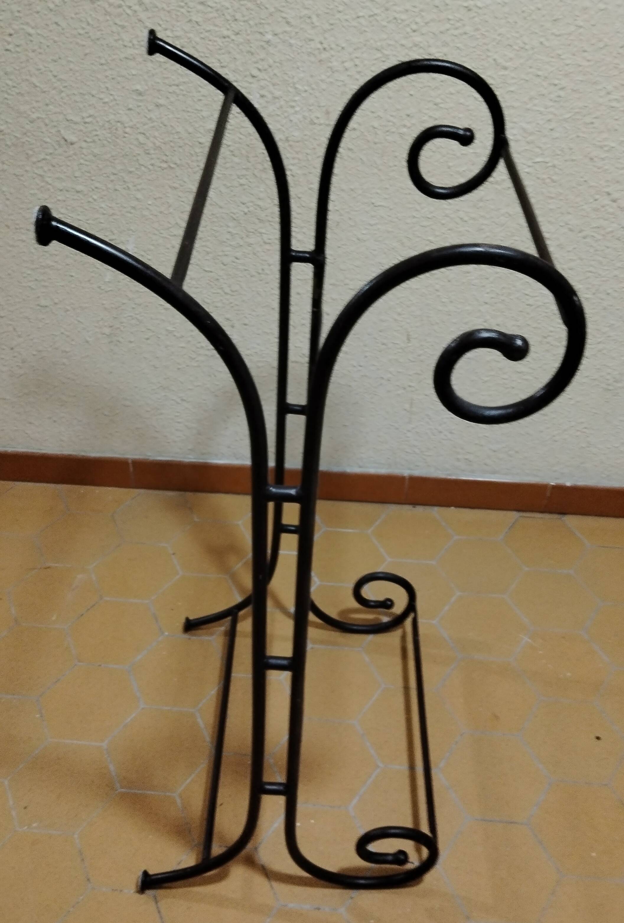 Polished Black and White Emperador marble coffee table, wrought iron base in Morocco