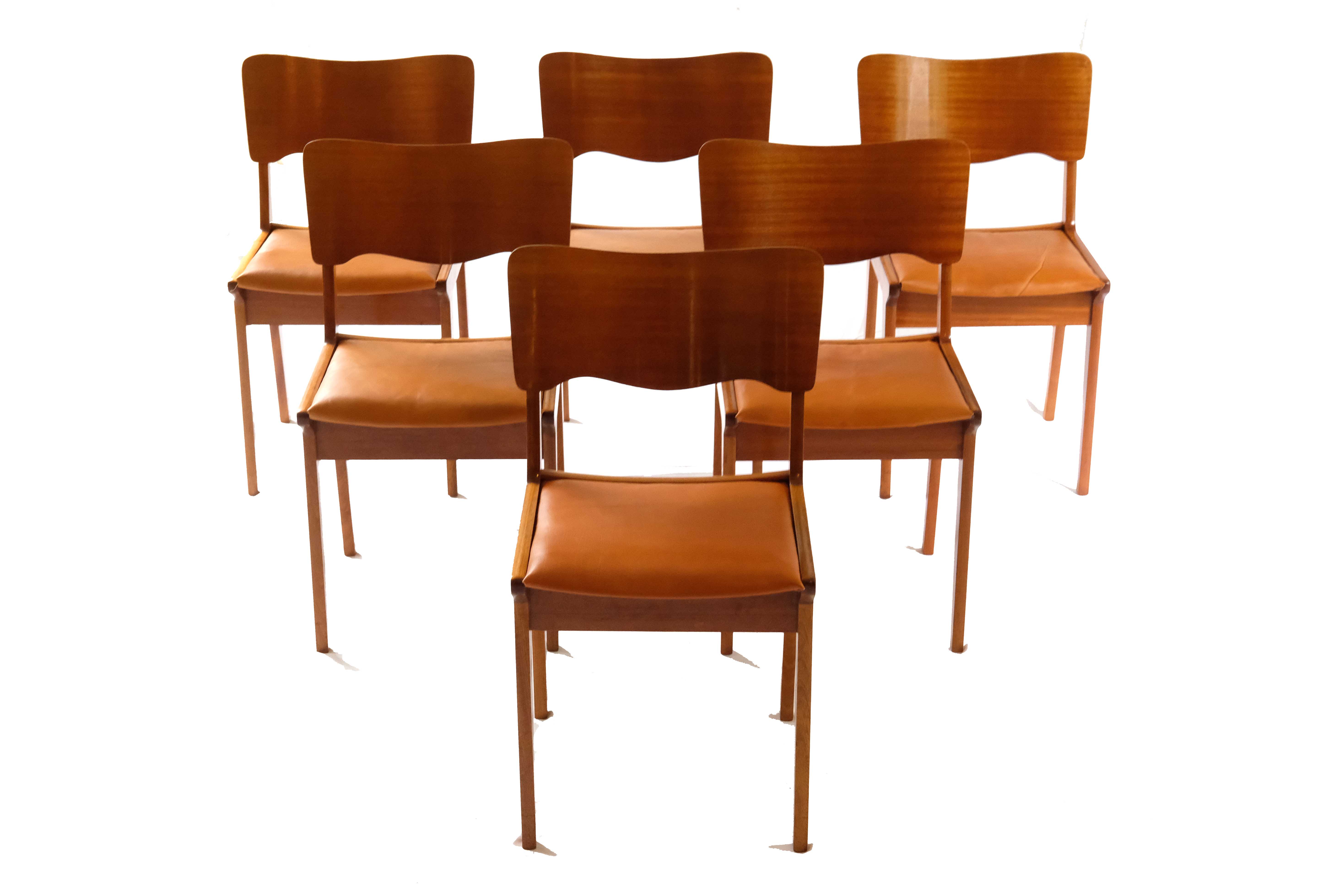 Scandinavian dining chairs, beech & leather 1960