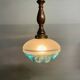 Vintage teak wood agua blue glass pendant lamp