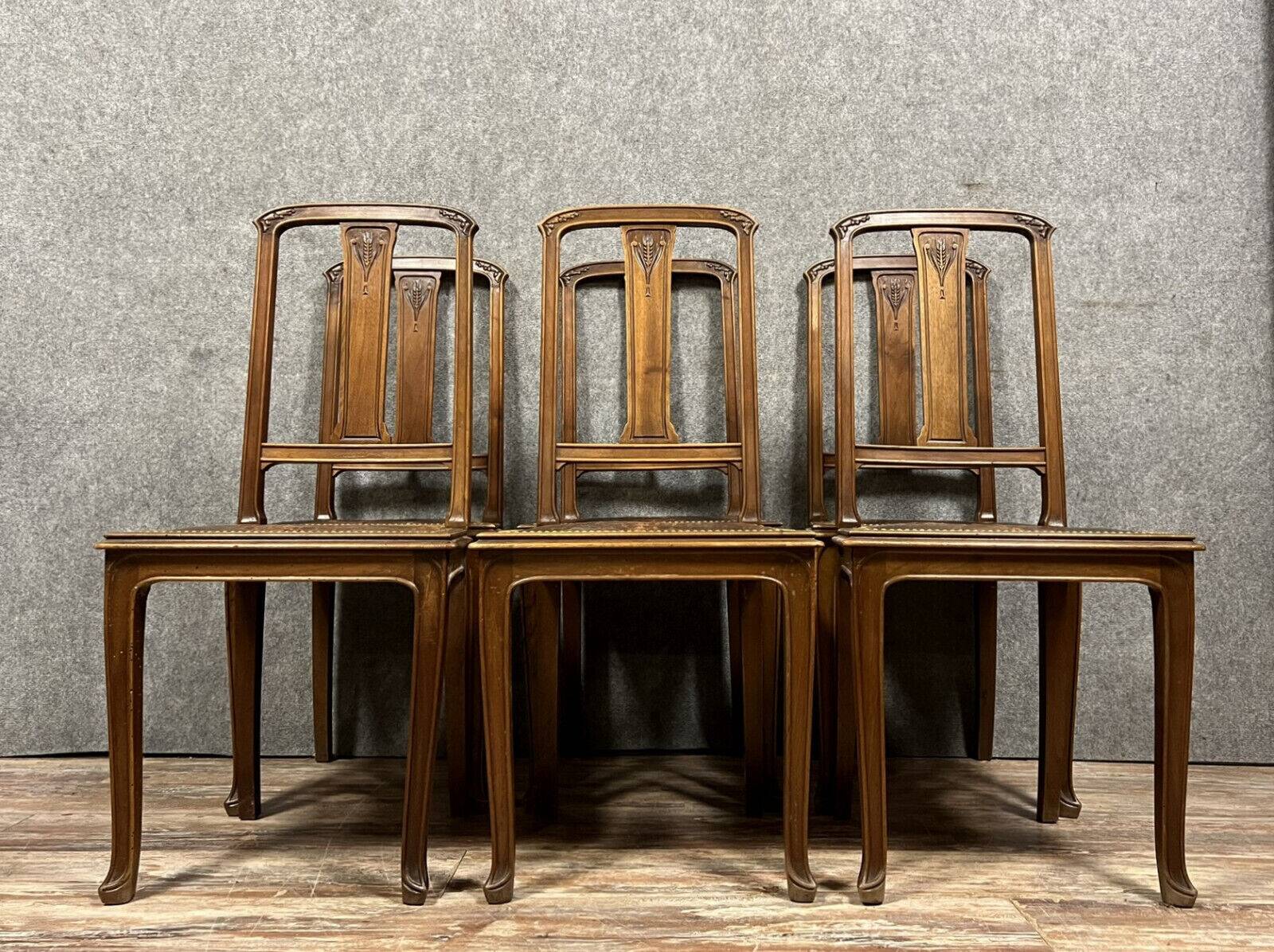 Series of 6 Art Nouveau period chairs stamped under the seat