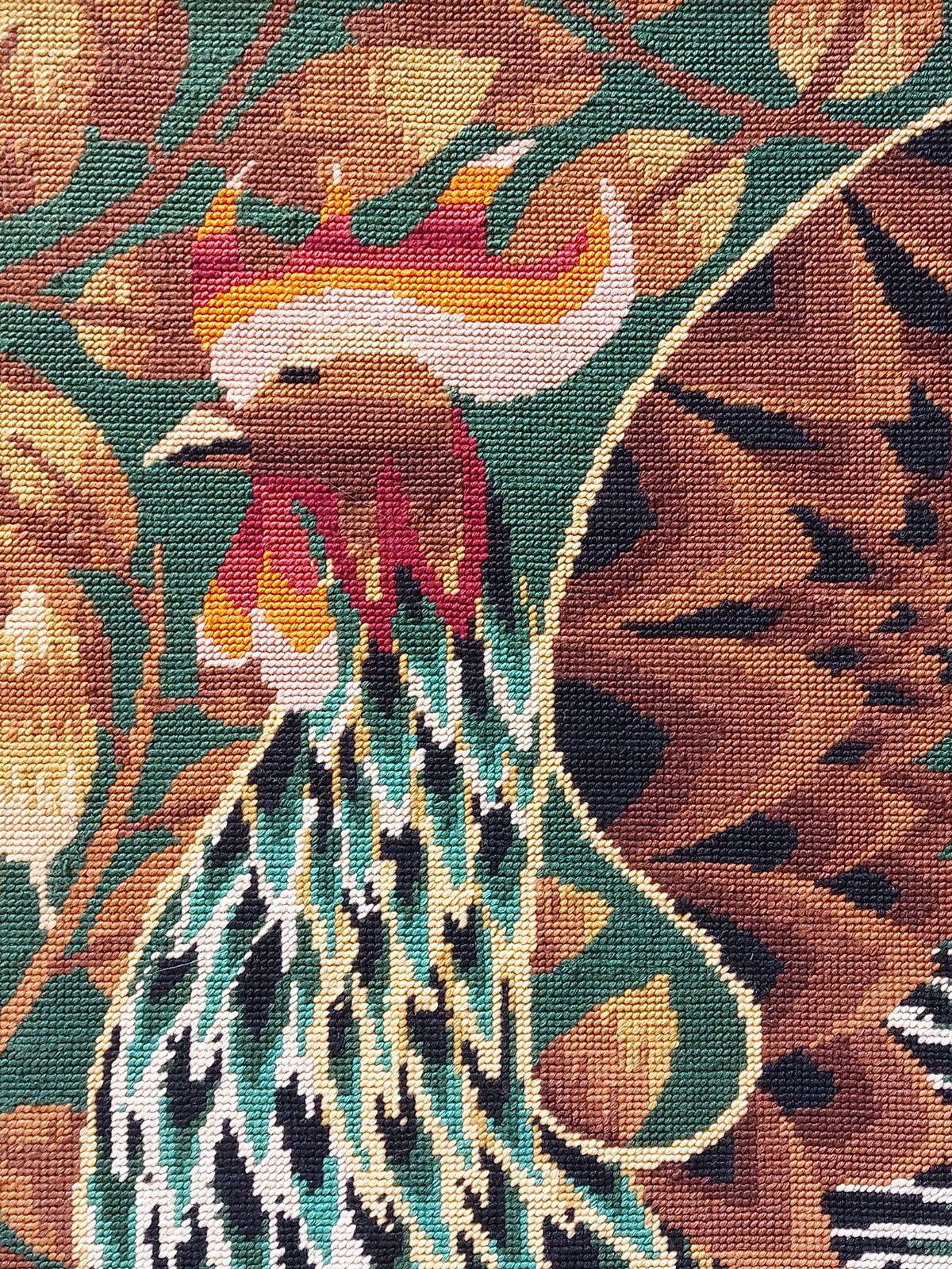 Wall tapestry - Framed vintage 70s canvas - Long-feathered rooster