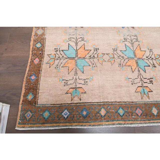 Vintage Turkish Oushak Handmade Wool Cotton Brown Area Rug 156x232
