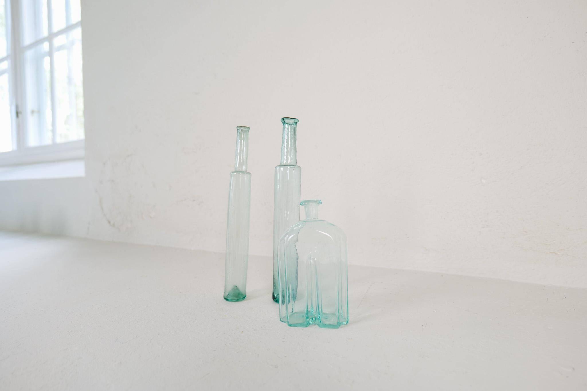 Antique set of 3 decorative bottles / vases from Sweden circa 1800
