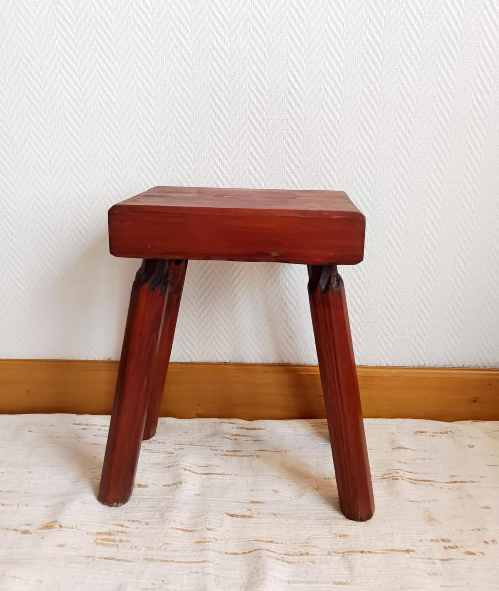 Vintage wooden brutalist farm stool