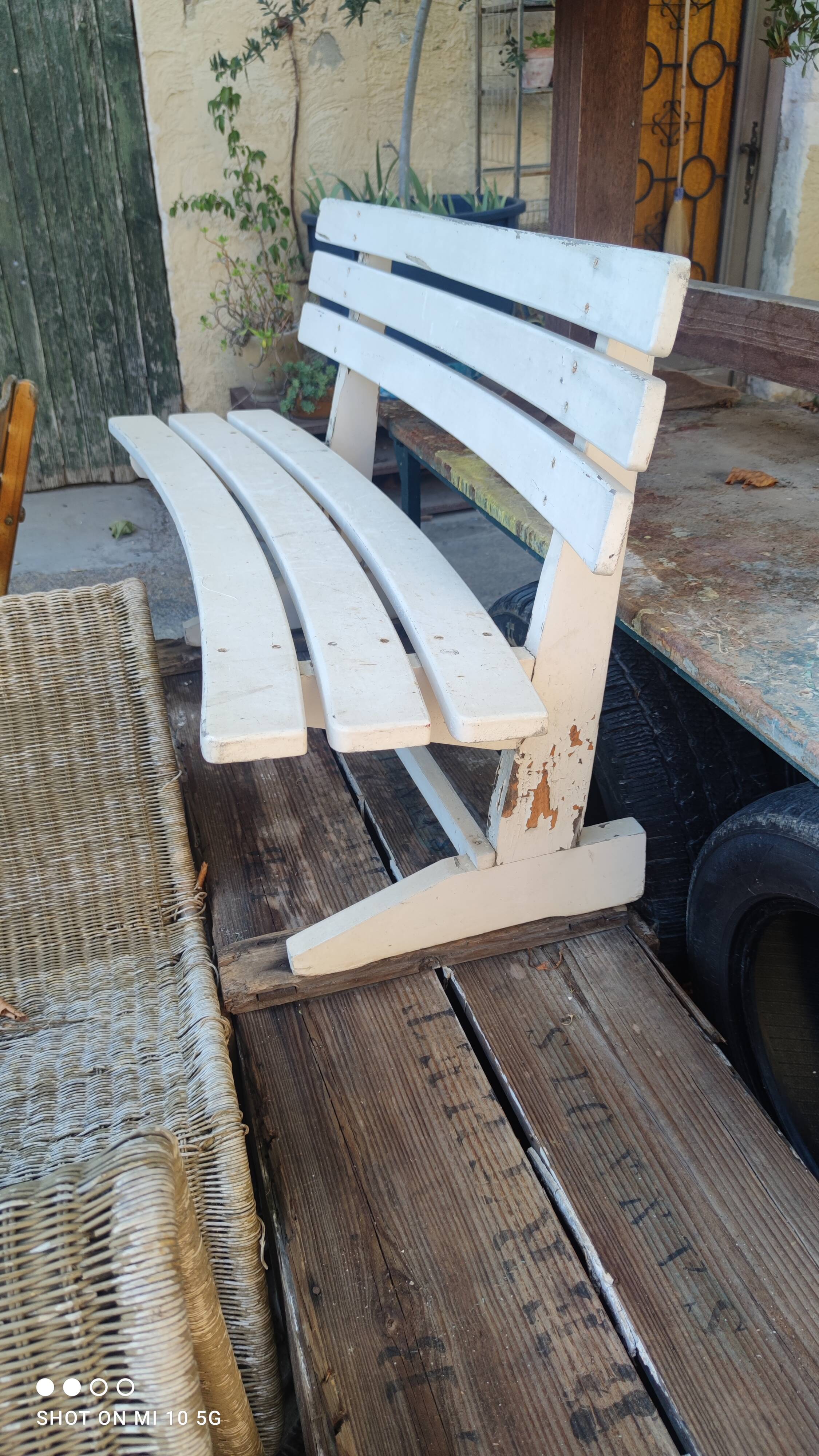 Painted wooden garden bench, circa 1950