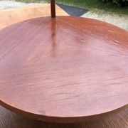 Vintage coffee table round compass legs top in glass and teak wood