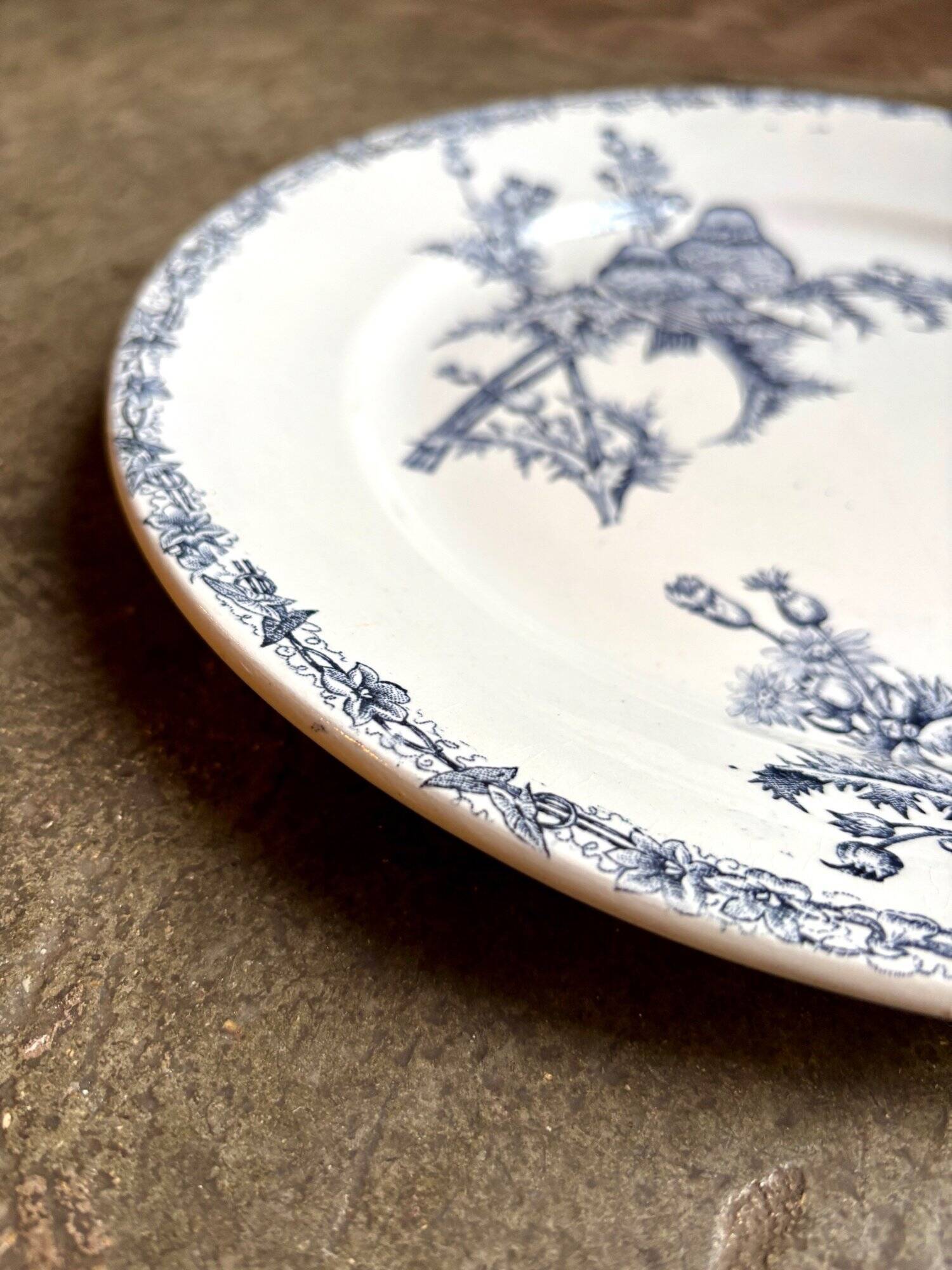 Clairefontaine - Léon Graves round dish in iron earth, "Chardonnerets" service, late 19th century