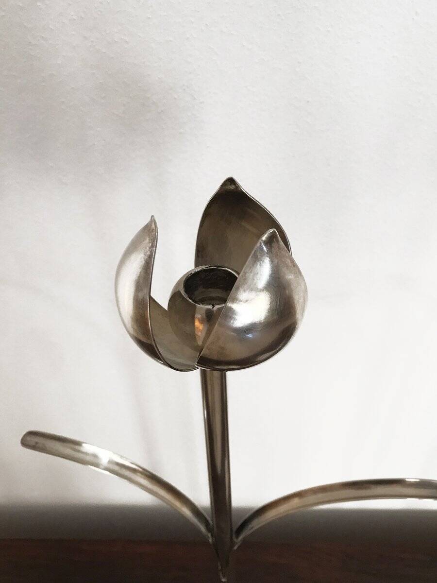 Italian Candleholders in Silver Metal from Mesa, 1970s, Set of 2