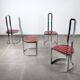 Postmodern chairs in chromed steel and red wood, set of 4, 1980s