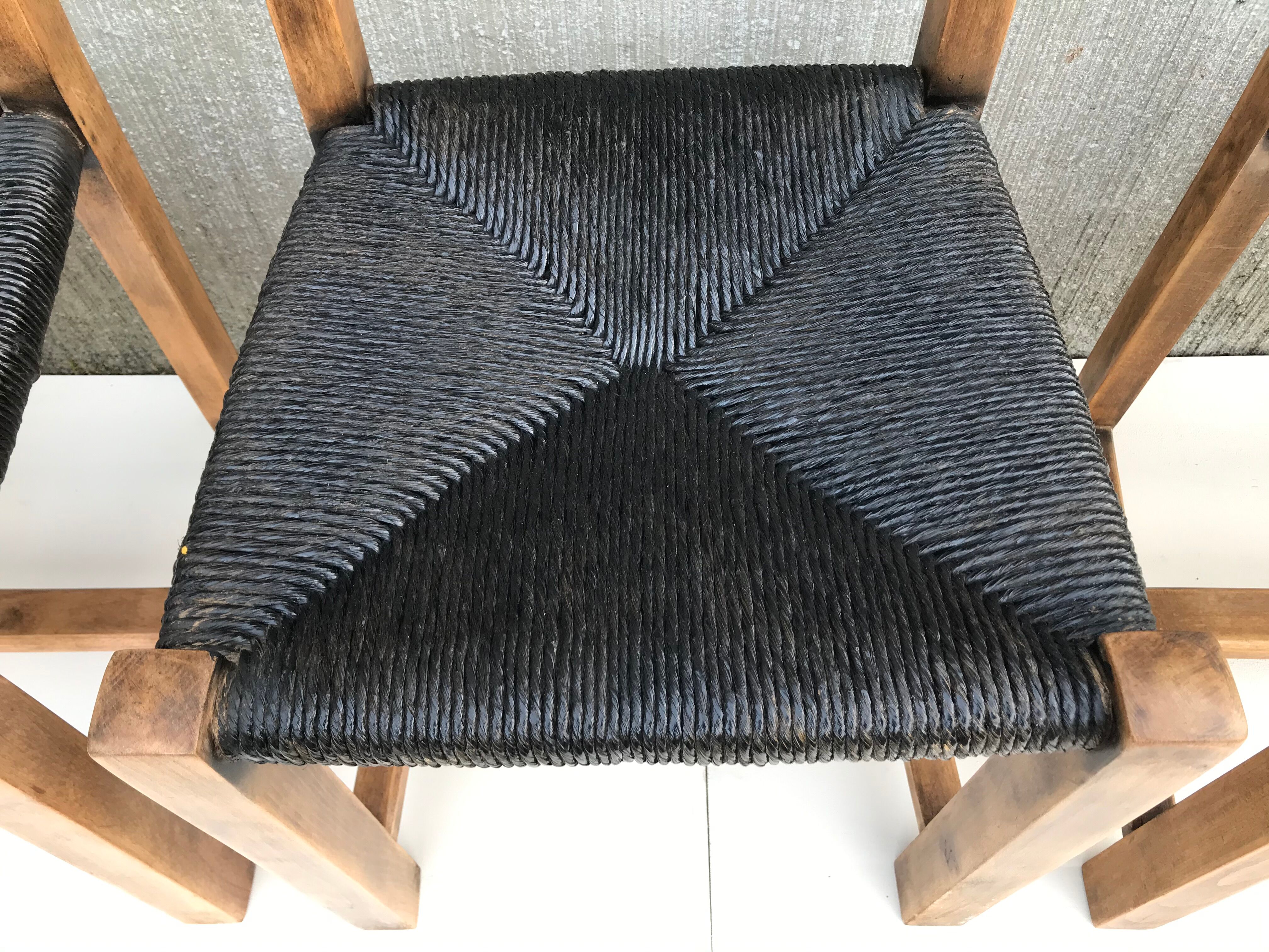 Suite of 4 straw chairs circa 1960