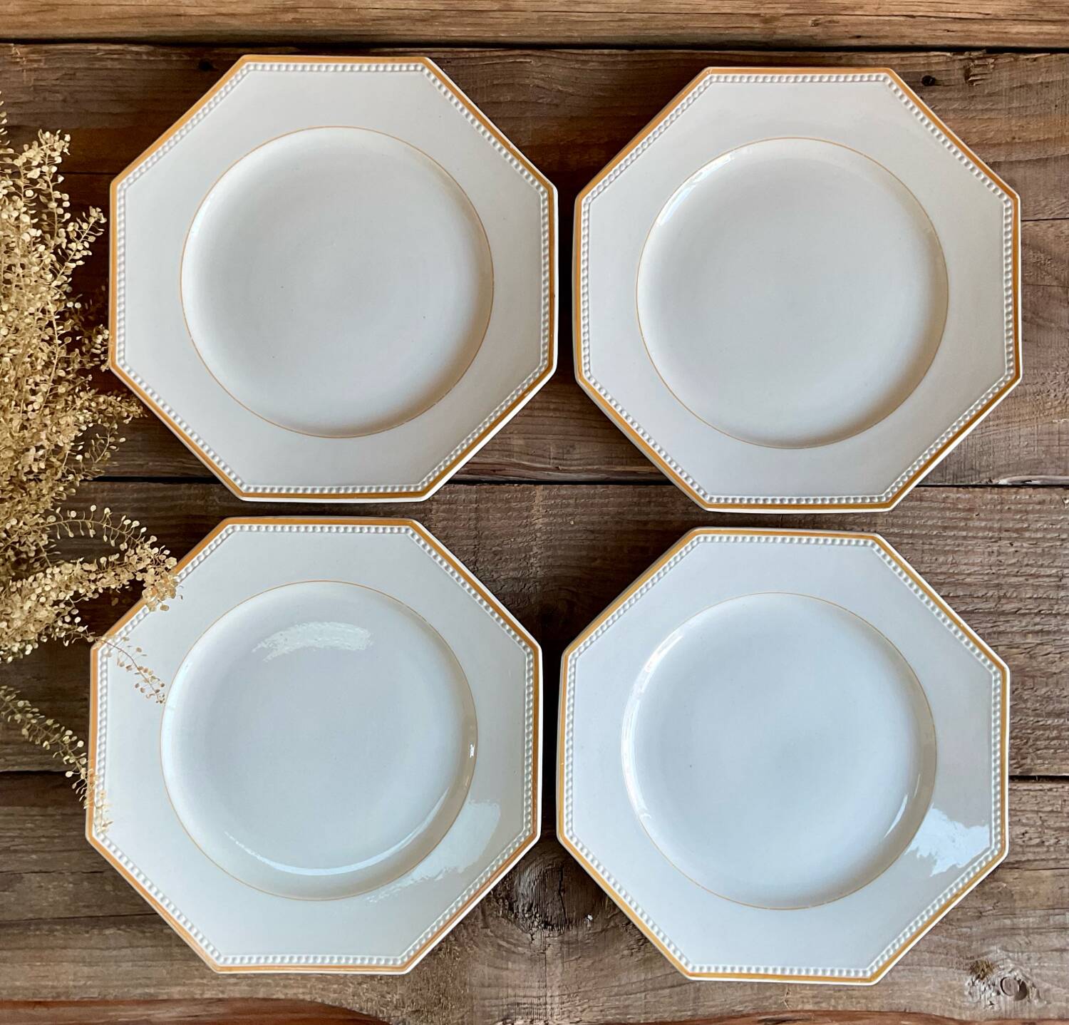 4 Sarreguemines octagonal beaded plates