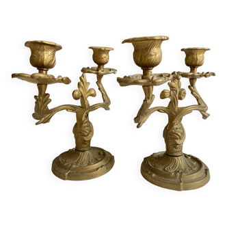 Candlesticks 2 branches bronze