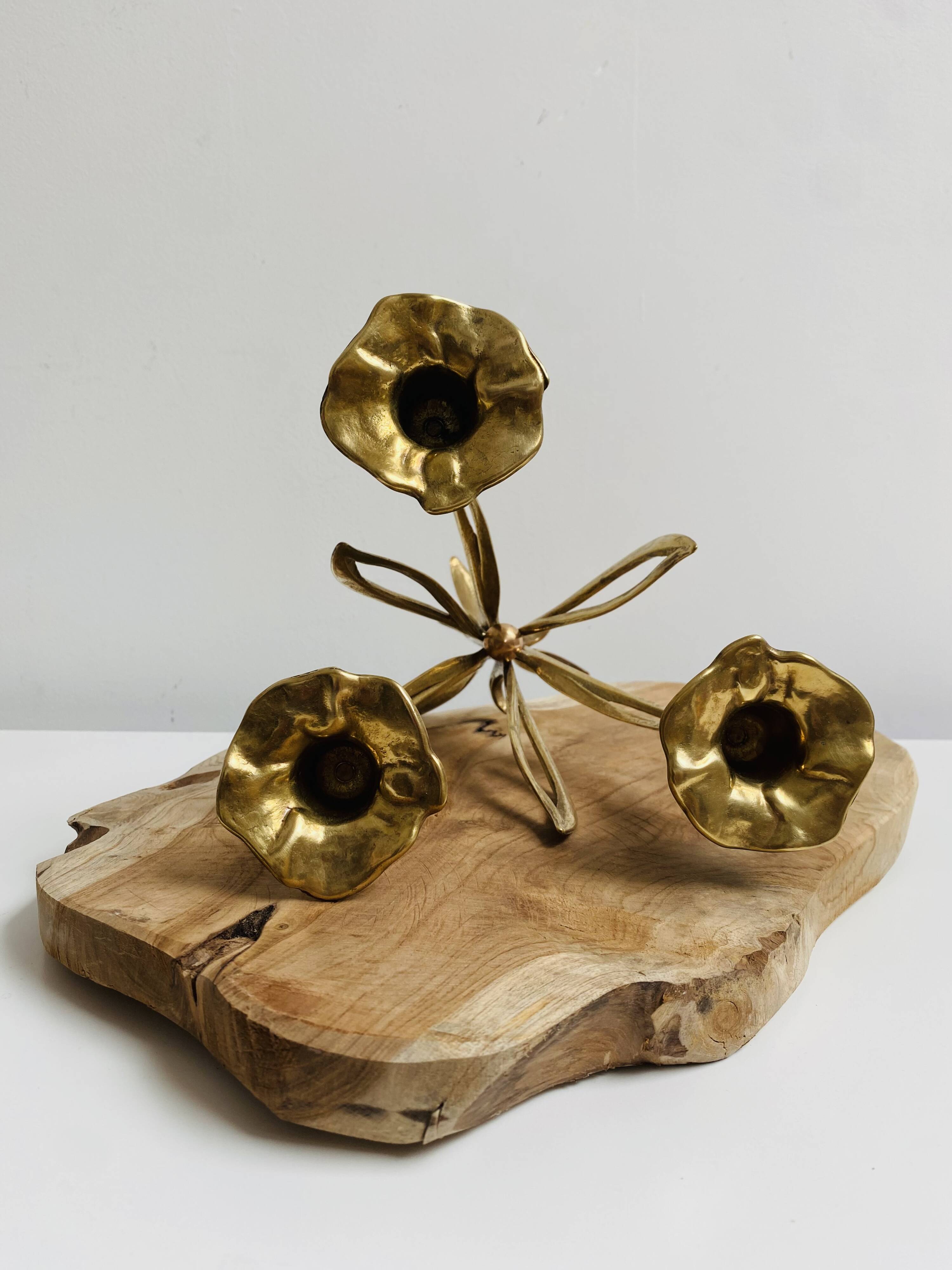 3-armed candlestick, brass flower bouquet