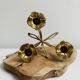 3-armed candlestick, brass flower bouquet