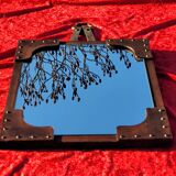 Leather-covered wall mirror attributed to Jacques Adnet 1950