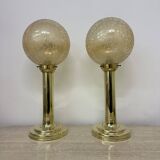 Set of 2 large globe glass table lamps , 1970s