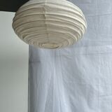 Suspension in rattan and japanese natural linen in the shape of a lantern h50 d30