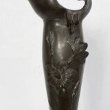 Pewter vase, "Young woman picking a water lily", signed P. Jean, Art Nouveau early twentieth century