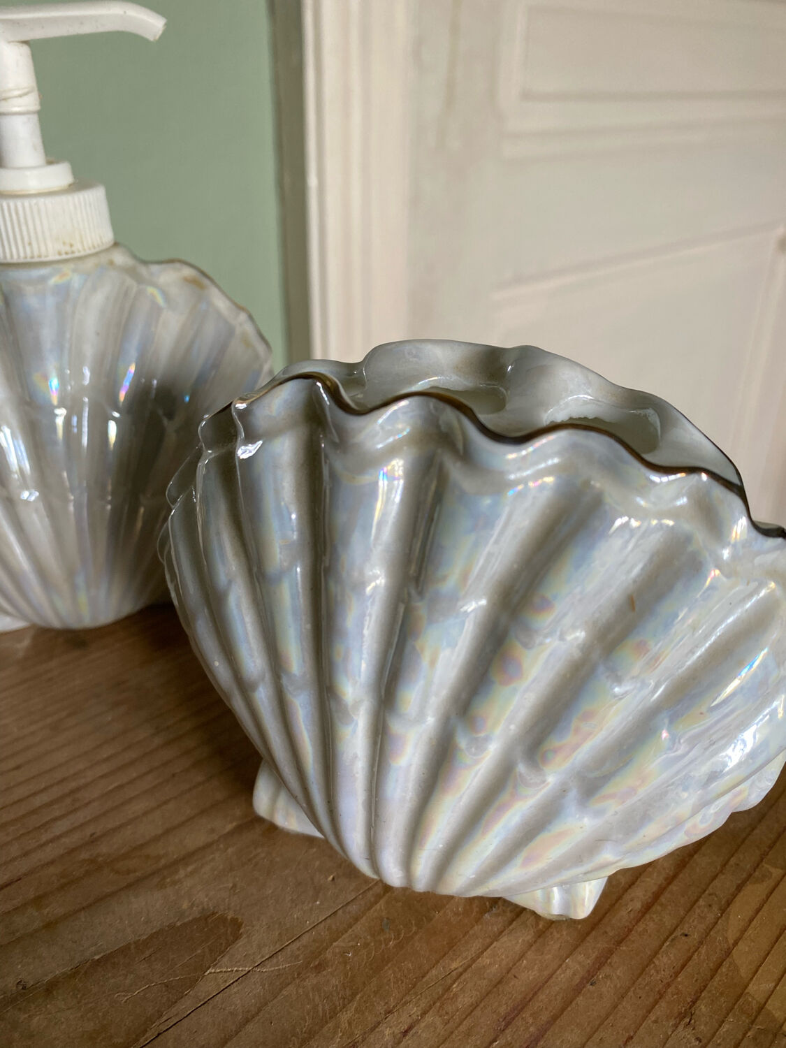 Soap dispenser and shell toothbrush storage